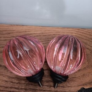Pottery Barn Pink Glass Curtain Rod Finials Oil-Rubbed Bronze Set of 2